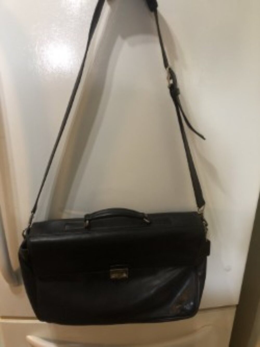 Black leather Coach computer bag
